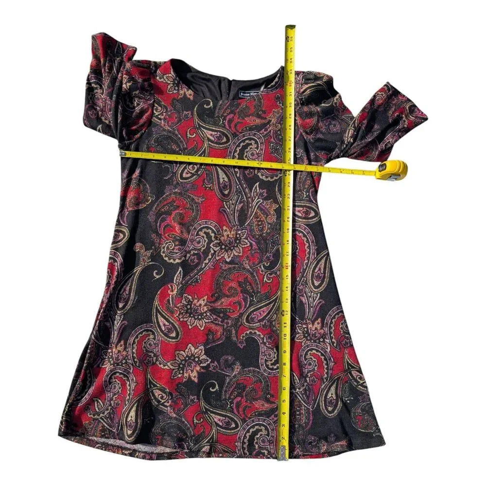 Jessica Howard Women's Paisley Print Knit A-Line Shift Dress Red Black Size PMed